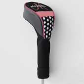 Zwart Wit Roze Monogram Script Polka Dot Golfheadcover (Schuin)