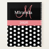 Zwart Wit Roze Monogram Script Polka Dot Planner (Achterkant)