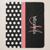 Zwart Wit Roze Monogram Script Polka Dot Sherpa Deken (Voorkant)