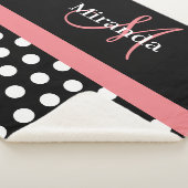 Zwart Wit Roze Monogram Script Polka Dot Sherpa Deken (3/4)