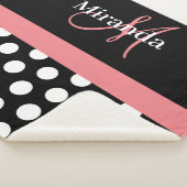 Zwart Wit Roze Monogram Script Polka Dot Sherpa Deken (3/4)