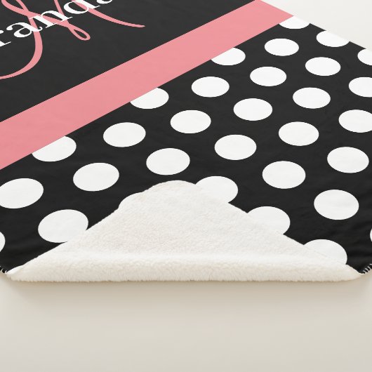 Zwart Wit Roze Monogram Script Polka Dot Sherpa Deken (3/4)