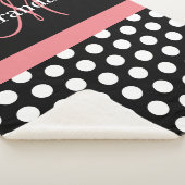 Zwart Wit Roze Monogram Script Polka Dot Sherpa Deken (3/4)