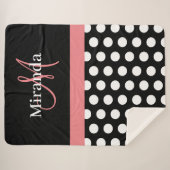 Zwart Wit Roze Monogram Script Polka Dot Sherpa Sherpa Deken (Voorkant (horizontaal))