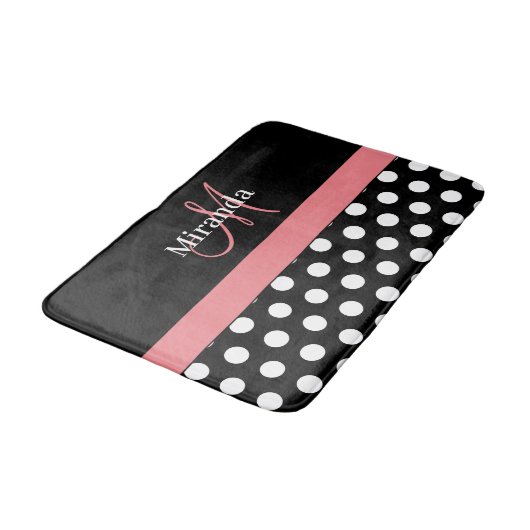 Zwart Wit Roze Monogram Script Polka Dots Bad M Badmat (Gekanteld)