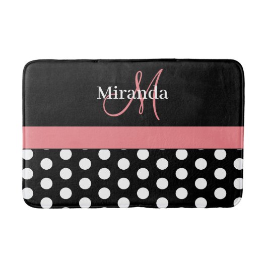 Zwart Wit Roze Monogram Script Polka Dots Bad M Badmat (Voorkant)