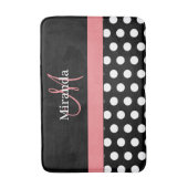Zwart Wit Roze Monogram Script Polka Dots Bad M Badmat (Voorkant Verticaal)