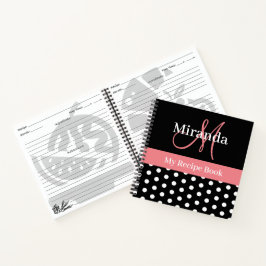 Zwart Wit Roze Monogram Script Polka Dots Recept Notitieboek