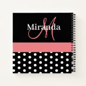 Zwart Wit Roze Monogram Script Polka Dots Recept Notitieboek (Achterkant)