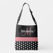 Zwart Wit Roze Monogram Script Polka Dots Tas B (Achterkant)