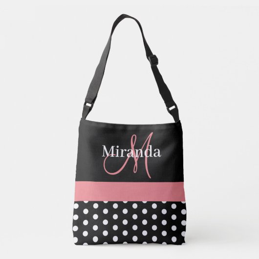 Zwart Wit Roze Monogram Script Polka Dots Tas B (Achterkant)