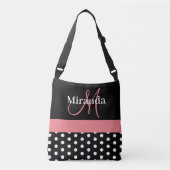 Zwart Wit Roze Monogram Script Polka Dots Tas B (Voorkant)