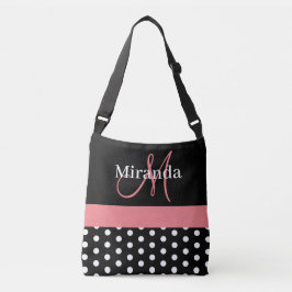 Zwart Wit Roze Monogram Script Polka Dots Tas B