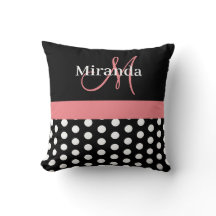 Zwart Wit Roze Monogram Script Polka Dots Throw