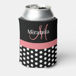 Zwart-wit roze monogram script poolpunten blikjeskoeler
