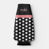 Zwart-wit roze monogram script poolpunten flesjeskoeler (Voorkant)