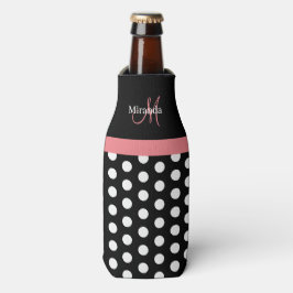 Zwart-wit roze monogram script poolpunten flesjeskoeler