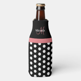 Zwart-wit roze monogram script poolpunten flesjeskoeler