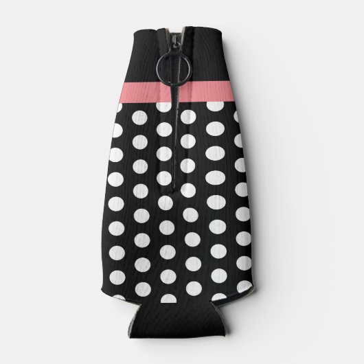Zwart-wit roze monogram script poolpunten flesjeskoeler (Achterkant)