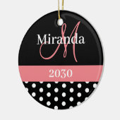 Zwart-wit roze monogram script poolpunten keramisch ornament (Links)