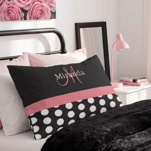 Zwart Wit Roze Monogram Script Stippen Std Kussensloop