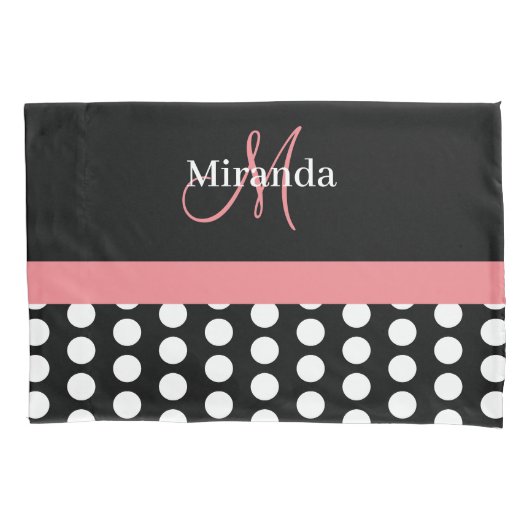 Zwart Wit Roze Monogram Script Stippen Std Kussensloop (Voorkant)