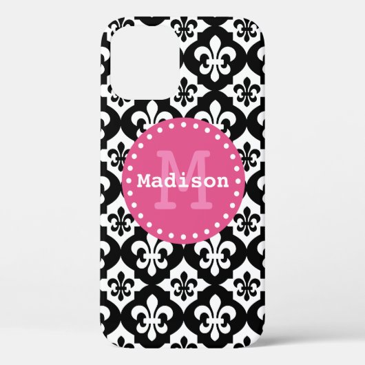 Zwart wit roze monogram van het florde-de-lispatro Case-Mate iPhone case (Achterkant)