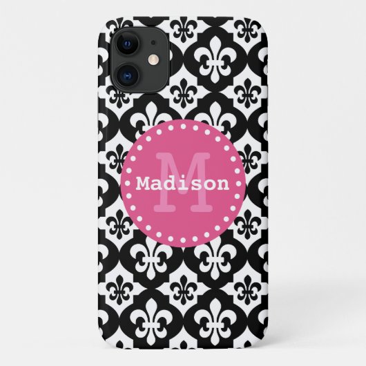 Zwart wit roze monogram van het florde-de-lispatro Case-Mate iPhone case (Achterkant)