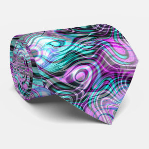 Zwart Wit Roze Paars Aqua Turquoise Fractals Stropdas