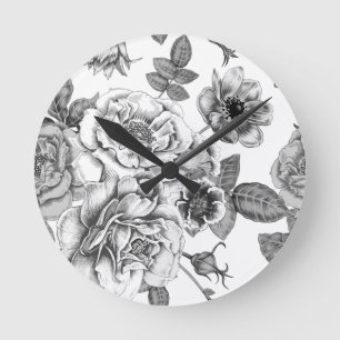 Zwart-wit roze patroon Acrylwandklok Ronde Klok
