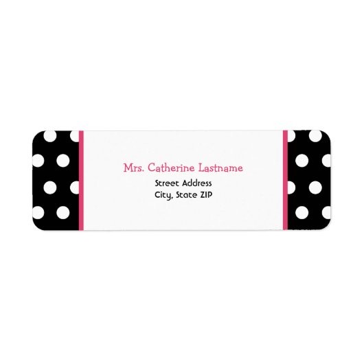 Zwart Wit & Roze Polka Dot Adres Label Sticker (Voorkant)