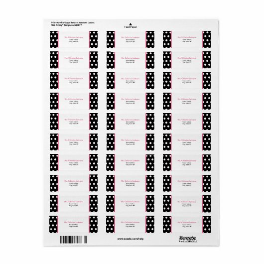 Zwart Wit & Roze Polka Dot Adres Label Sticker (Full Sheet)