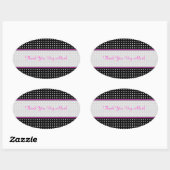 Zwart Wit & Roze  Polka-Dot Patroon Ovale Sticker (Vel)
