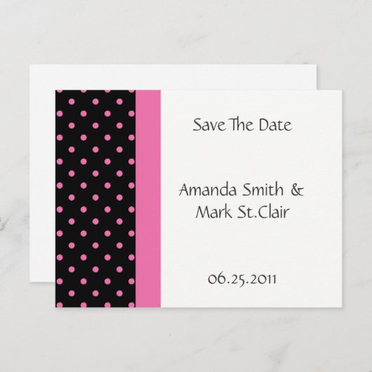 Zwart Wit Roze Polka Dots Bewaar de datum Aankondigingskaart (Voorkant / Achterkant)