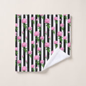 Zwart Wit Roze Roze Bloem Strepen Lijnen Bad Handdoek (Wasdoekje)