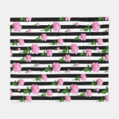 Zwart Wit Roze Roze Bloem Strepen Lijnen Fleece Deken (Voorkant (Horizontaal))