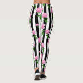Zwart Wit Roze Roze Bloem Strepen Lijnen Leggings (Achterkant)