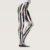 Zwart Wit Roze Roze Bloem Strepen Lijnen Leggings (Rechts)