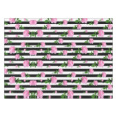 Zwart Wit Roze Roze Bloem Strepen Lijnen Tafelkleed (Voorkant (Horizontaal))