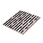 Zwart-wit Roze Roze Bloem Strepen Tegeltje (Zijkant)