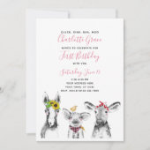 Zwart wit roze script Boerderij 1st verjaardag Kaart (Voorkant)