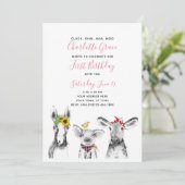 Zwart wit roze script Boerderij 1st verjaardag Kaart (Staand voorkant)