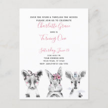 Zwart Wit Roze Script Woodland Verjaardagsfeest