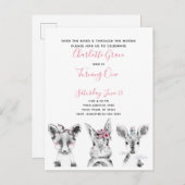 Zwart Wit Roze Script Woodland Verjaardagsfeest Uitnodiging Briefkaart (Voorkant / Achterkant)