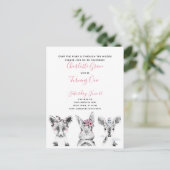 Zwart Wit Roze Script Woodland Verjaardagsfeest Uitnodiging Briefkaart (Staand voorkant)