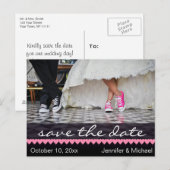 Zwart Wit Roze Sneakers Save the Date Aankondigingskaart (Voorkant / Achterkant)