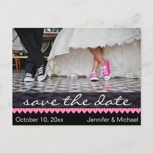Zwart Wit Roze Sneakers Save the Date Aankondigingskaart (Voorkant)