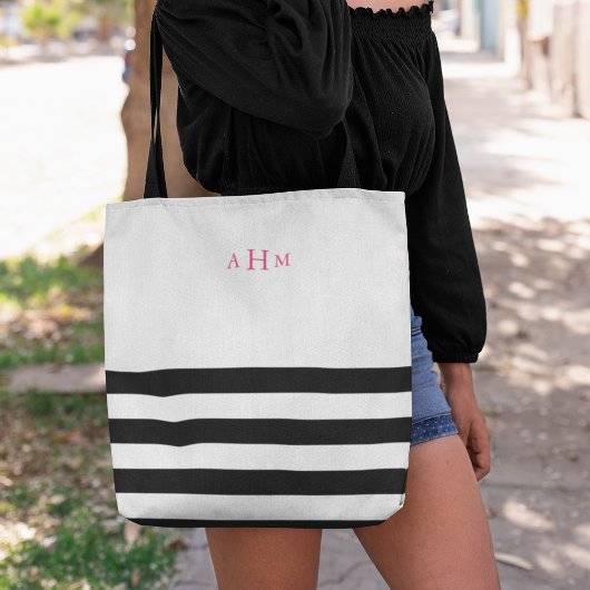 Zwart-wit Roze stripper Monogram Tote Bag