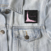 Zwart Wit & Roze Trouwjurk &  Kant Vierkante Button 5,1 Cm (In situ)