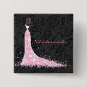 Zwart Wit & Roze Trouwjurk & Kant Vierkante Button 5,1 Cm (Voorkant)